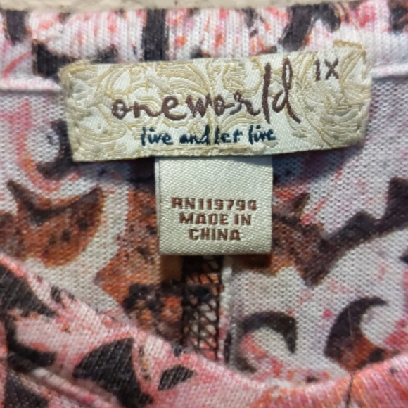 Boho One World 1X 3/4 sleeve shirt.  Pink - Picture 3 of 7